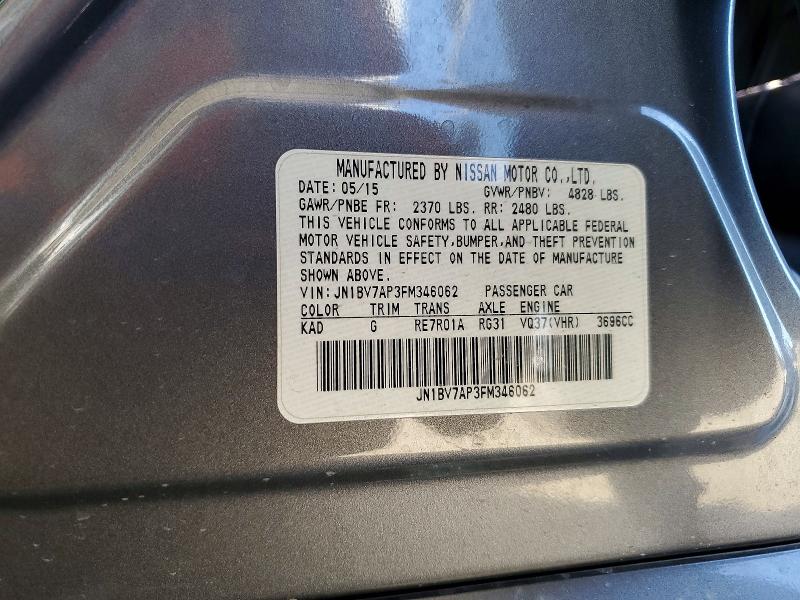 Продажа на аукционе авто 2015 Infiniti Q50, vin: JN1BV7AP3FM346062, номер лота: 78731525