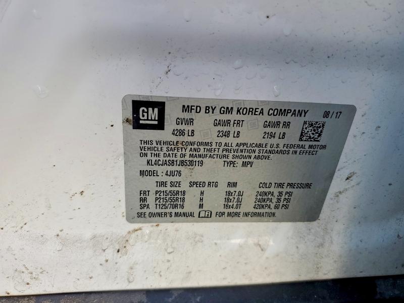 2018 Buick Encore მანქანა იყიდება აუქციონზე, vin: KL4CJASB1JB530119, აუქციონის ნომერი: 77648465