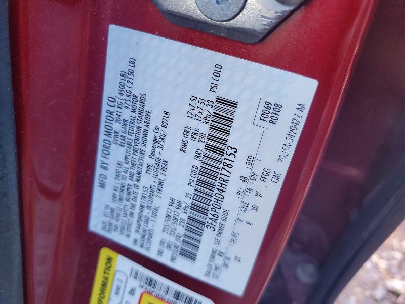 Aukcja sprzedaży 2017 Ford Fusion, vin: 3FA6P0HD4HR178153, numer aukcji: 77561905