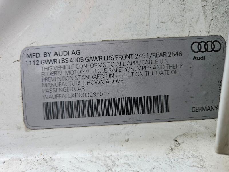 99883075 :رقم المزاد ، WAUFFAFLXDN032959 vin ، 2013 Audi A4 مزاد بيع