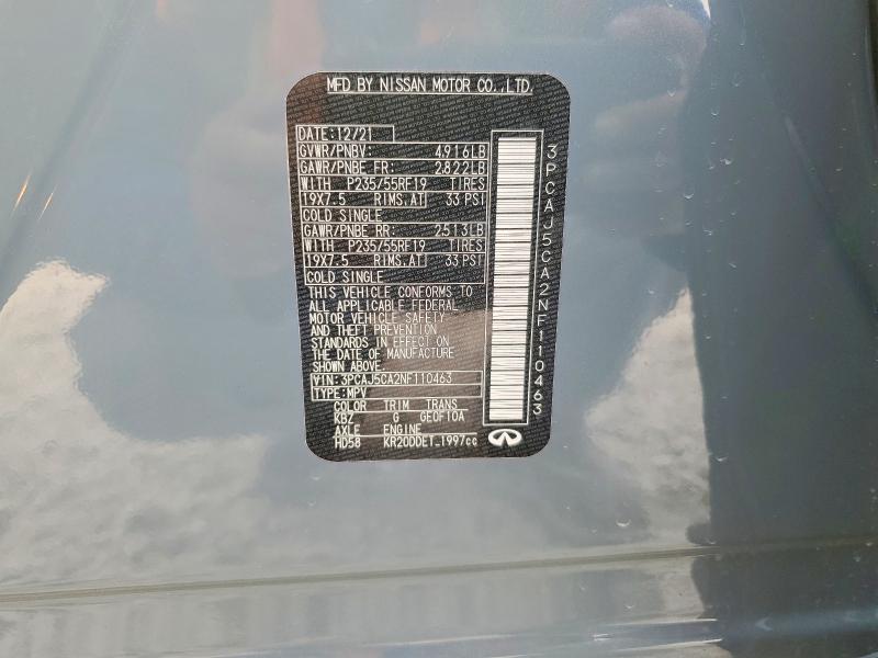 Aukcja sprzedaży 2022 Infiniti Qx50, vin: 3PCAJ5CA2NF110463, numer aukcji: 77774715