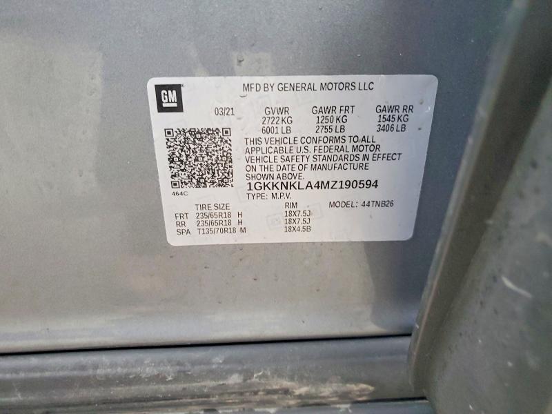 2021 Gmc Acadia მანქანა იყიდება აუქციონზე, vin: 1GKKNKLA4MZ190594, აუქციონის ნომერი: 77685235
