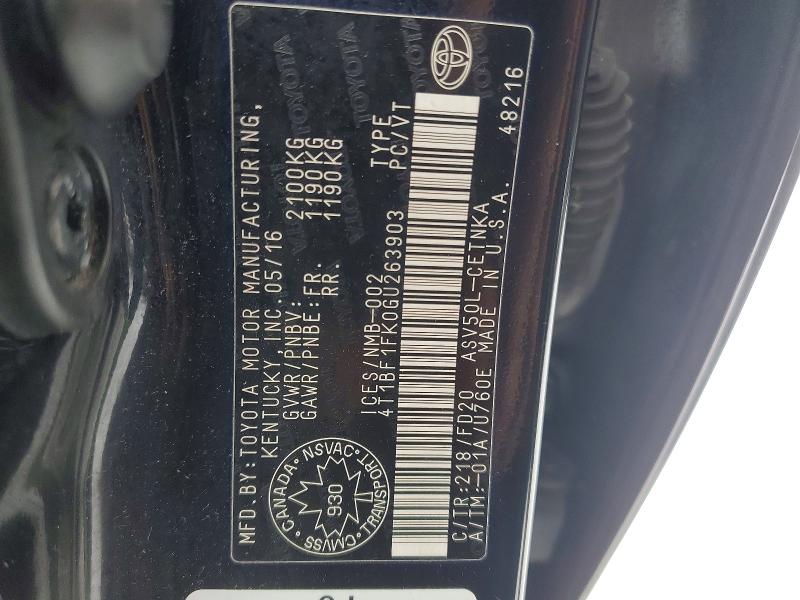 78656325 :رقم المزاد ، 4T1BF1FK0GU263903 vin ، 2016 Toyota Camry مزاد بيع