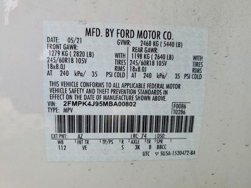 Продажа на аукционе авто 2021 Ford Edge, vin: 2FMPK4J95MBA00802, номер лота: 76473065