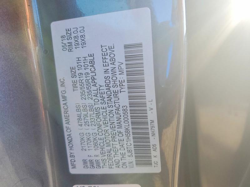 2019 Acura Rdx მანქანა იყიდება აუქციონზე, vin: 5J8TC1H58KL000583, აუქციონის ნომერი: 77596775