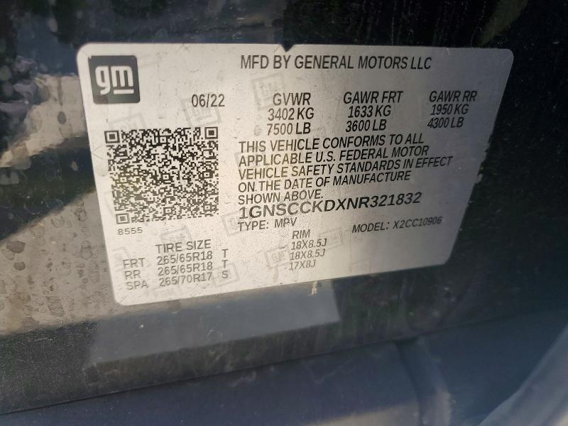 Auction sale of the 2022 Chevrolet Suburban, vin: 1GNSCCKDXNR321832, lot number: 78059535