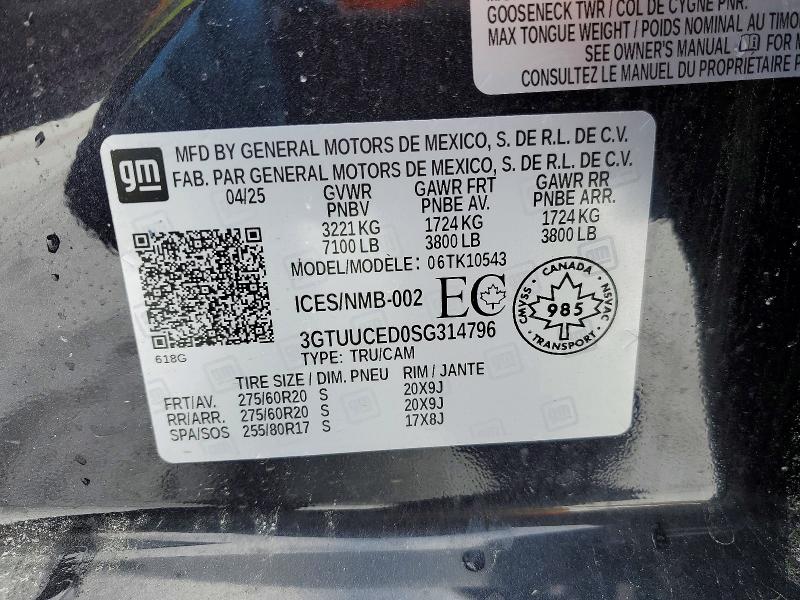 2025 Gmc Sierra მანქანა იყიდება აუქციონზე, vin: 3GTUUCED0SG314796, აუქციონის ნომერი: 78624395