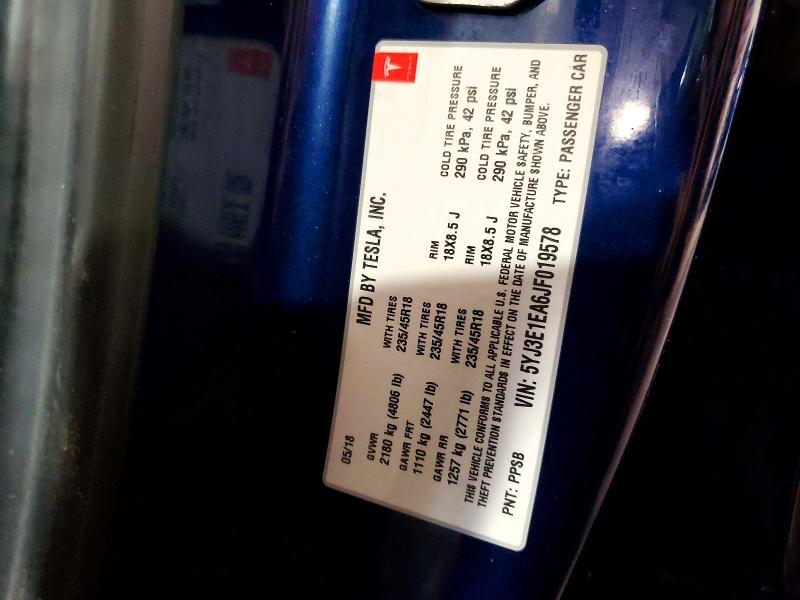Aukcja sprzedaży 2018 Tesla Model 3, vin: 5YJ3E1EA6JF019578, numer aukcji: 78054095