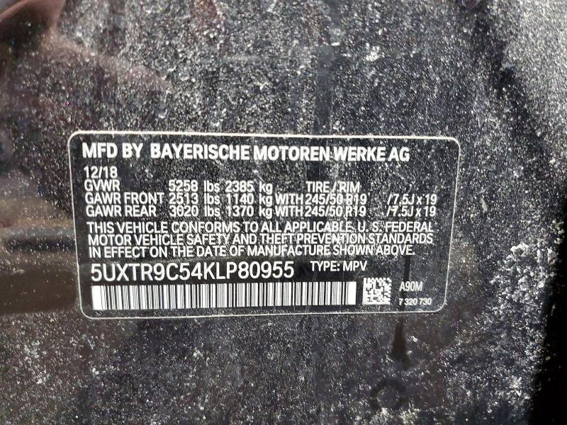Продаж на аукціоні авто 2019 Bmw X3, vin: 5UXTR9C54KLP80955, номер лоту: 75547545