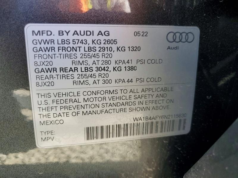 79234045 :رقم المزاد ، WA1B4AFY6N2115630 vin ، 2022 Audi Sq5 Premium Plus مزاد بيع