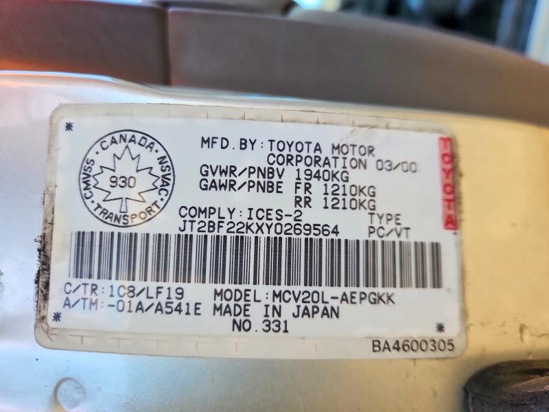 Продажа на аукционе авто 2000 Toyota Camry, vin: JT2BF22KXY0269564, номер лота: 76585525