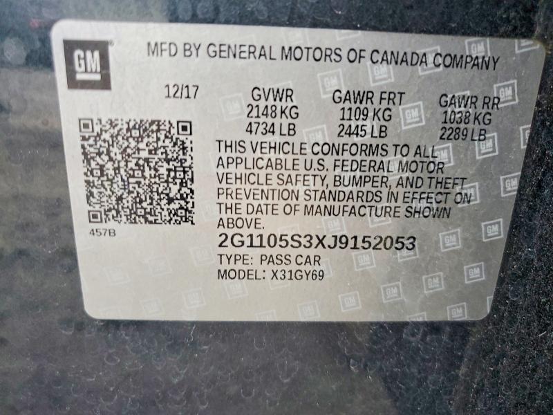 2018 Chevrolet Impala მანქანა იყიდება აუქციონზე, vin: 2G1105S3XJ9152053, აუქციონის ნომერი: 79010445