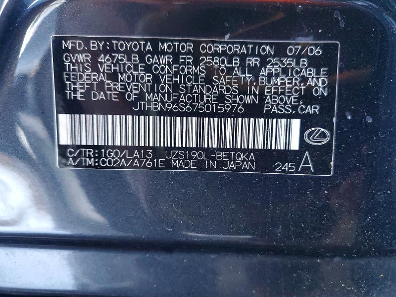 76410655 :رقم المزاد ، JTHBN96S675015976 vin ، 2007 Lexus Gs مزاد بيع
