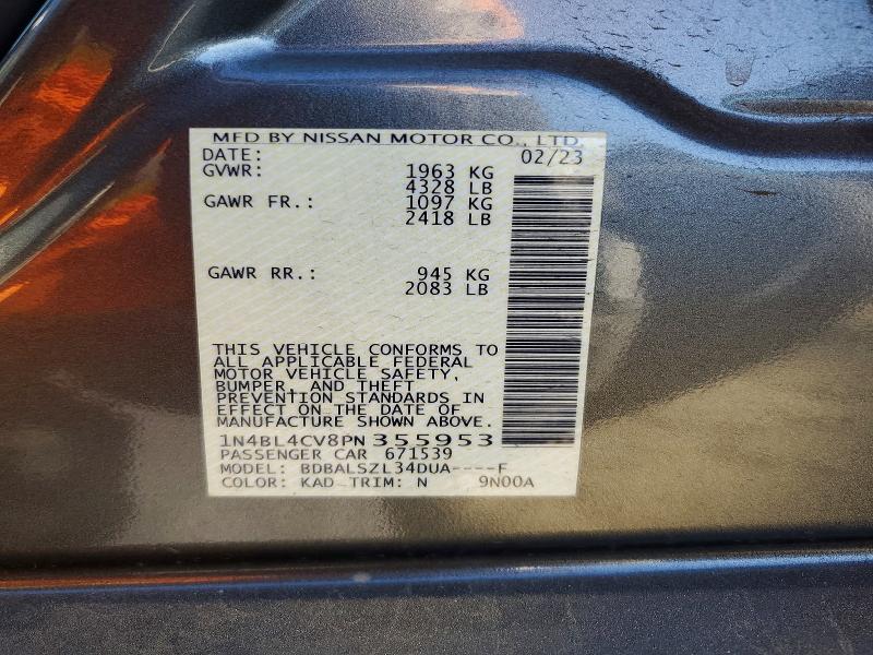 2023 Nissan Altima მანქანა იყიდება აუქციონზე, vin: 1N4BL4CV8PN355953, აუქციონის ნომერი: 75317865