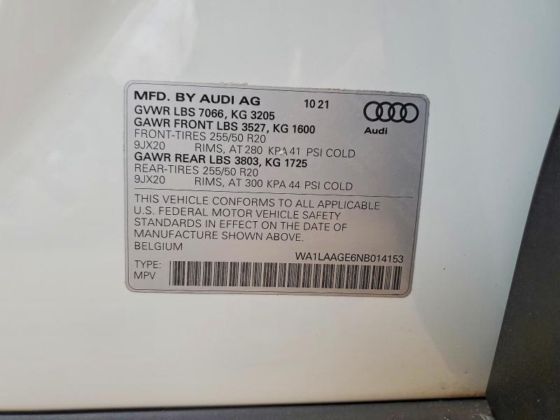 Aukcja sprzedaży 2022 Audi E-tron, vin: WA1LAAGE6NB014153, numer aukcji: 78162025