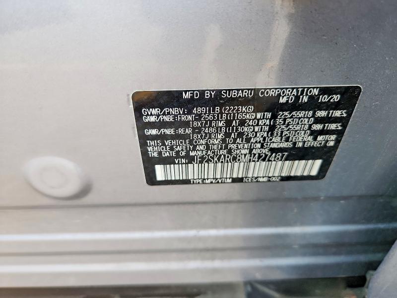 78323245 :رقم المزاد ، JF2SKARC8MH427487 vin ، 2021 Subaru Forester مزاد بيع