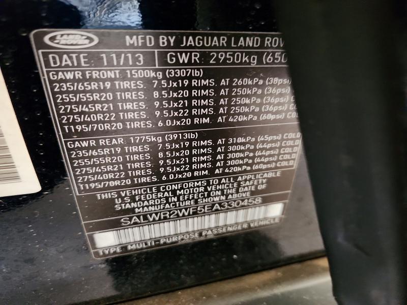 75863785 :رقم المزاد ، SALWR2WF5EA330458 vin ، 2014 Land Rover Range Rove مزاد بيع
