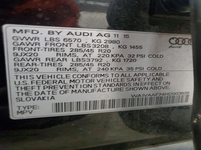 Aukcja sprzedaży 2017 Audi Q7, vin: WA1VAAF74HD003639, numer aukcji: 79233655