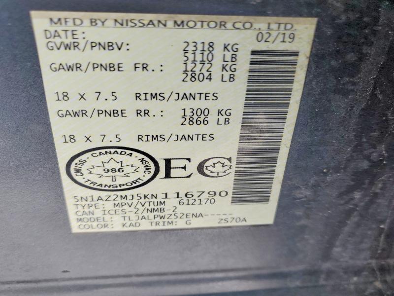 Aukcja sprzedaży 2019 Nissan Murano, vin: 5N1AZ2MJ5KN116790, numer aukcji: 77674515