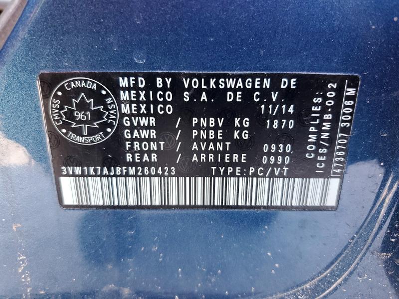 77150405 :رقم المزاد ، 3VW1K7AJ8FM260423 vin ، 2015 Volkswagen Jetta مزاد بيع