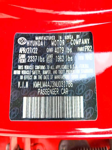 75250365 :رقم المزاد ، KMHLM4AJ3NU031786 vin ، 2022 Hyundai Elantra Hybrid مزاد بيع
