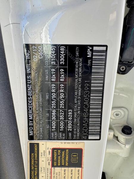 77747555 :رقم المزاد ، 4JGDA5HB4CA053991 vin ، 2012 Mercedes-benz Ml 350 4ma مزاد بيع