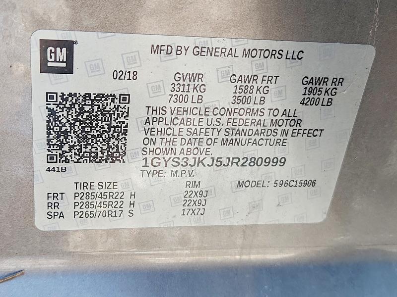 Aukcja sprzedaży 2018 Cadillac Escalade, vin: 1GYS3JKJ5JR280999, numer aukcji: 75858695