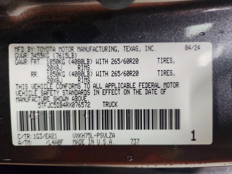 Продажа на аукционе авто 2024 Toyota Tundra, vin: 5TFJC5DB4RX076572, номер лота: 78863235