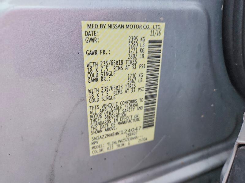 Aukcja sprzedaży 2017 Nissan Murano S, vin: 5N1AZ2MH8HN124047, numer aukcji: 78291975