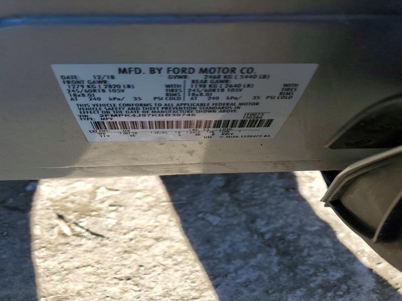 2019 Ford Edge მანქანა იყიდება აუქციონზე, vin: 2FMPK4J97KBB39746, აუქციონის ნომერი: 75842745