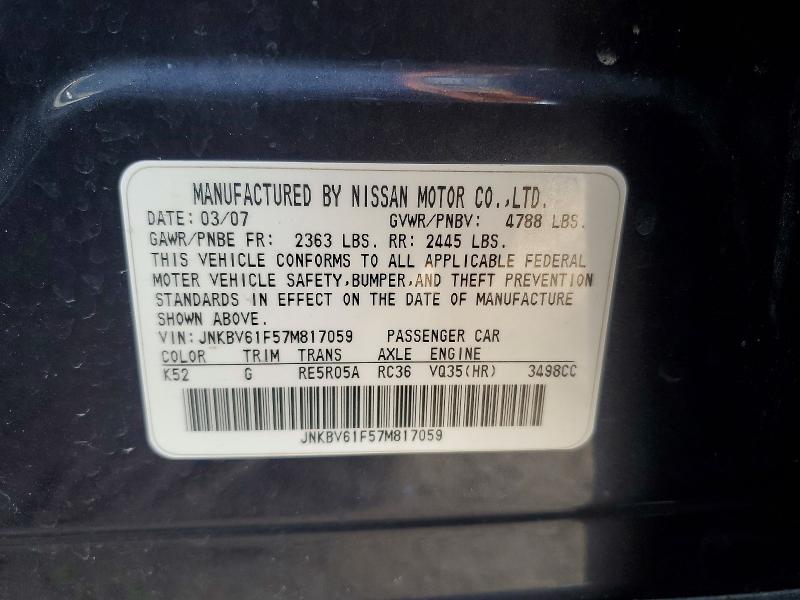 Aukcja sprzedaży 2007 Infiniti G35, vin: JNKBV61F57M817059, numer aukcji: 76640235