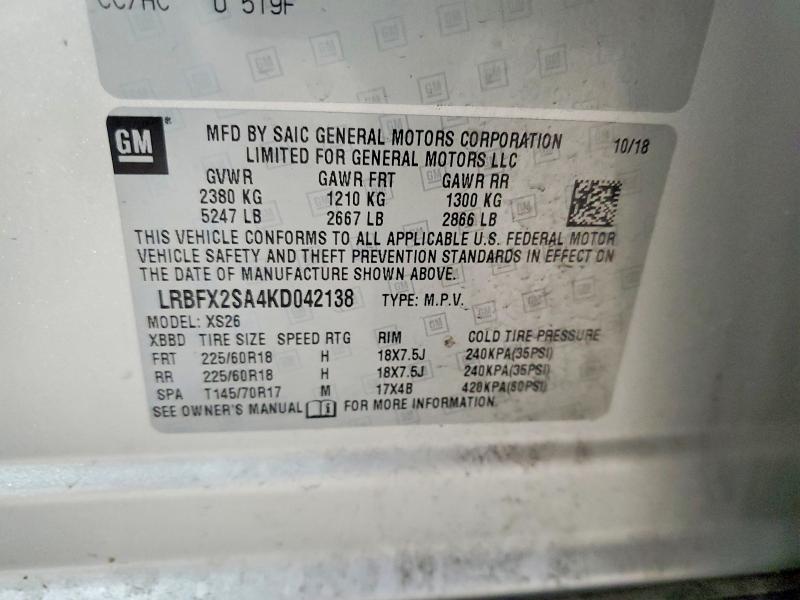 Продаж на аукціоні авто 2019 Buick Envision, vin: LRBFX2SA4KD042138, номер лоту: 74195575