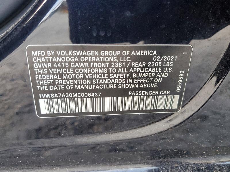 Aukcja sprzedaży 2021 Volkswagen Passat, vin: 1VWSA7A30MC006437, numer aukcji: 78408105