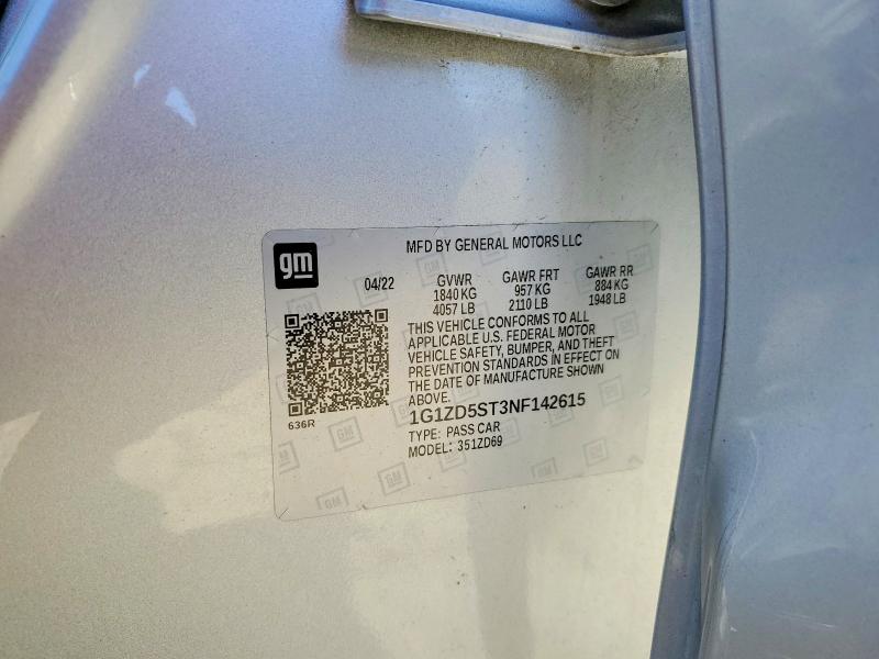 Aukcja sprzedaży 2022 Chevrolet Malibu, vin: 1G1ZD5ST3NF142615, numer aukcji: 79427145
