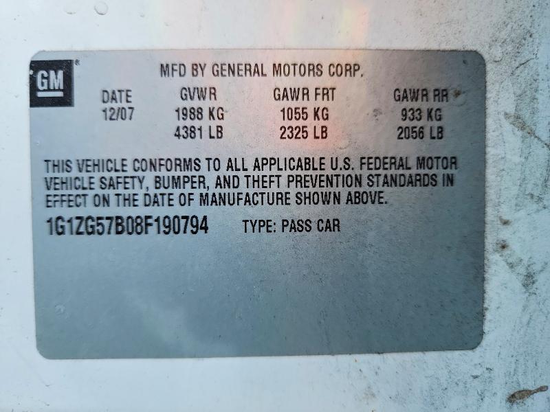 Aukcja sprzedaży 2008 Chevrolet Malibu, vin: 1G1ZG57B08F190794, numer aukcji: 77799175