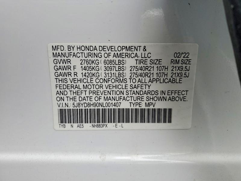 Aukcja sprzedaży 2022 Acura Mdx, vin: 5J8YD8H90NL001407, numer aukcji: 75171575