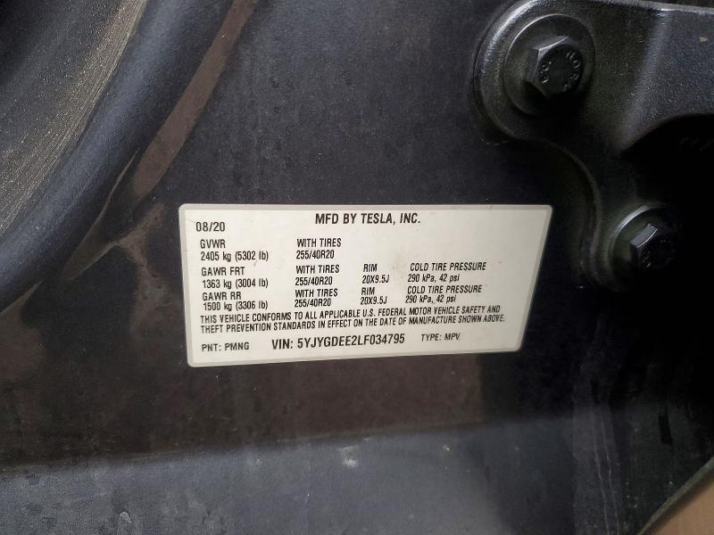 77681225 :رقم المزاد ، 5YJYGDEE2LF034795 vin ، 2020 Tesla Model Y مزاد بيع