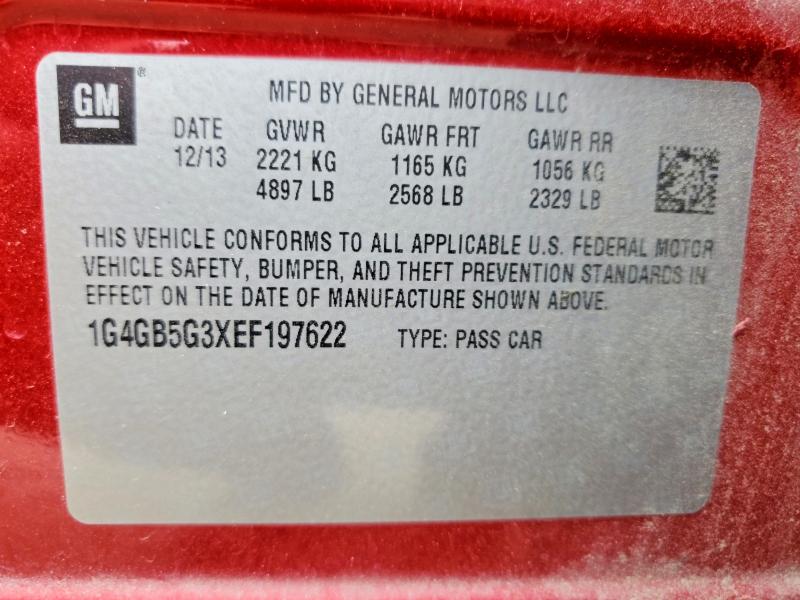 2014 Buick Lacrosse მანქანა იყიდება აუქციონზე, vin: 1G4GB5G3XEF197622, აუქციონის ნომერი: 77015975
