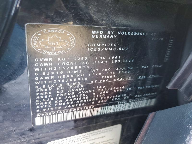 76933325 :رقم المزاد ، WVGBV7AX6BW511657 vin ، 2011 Volkswagen Tiguan مزاد بيع