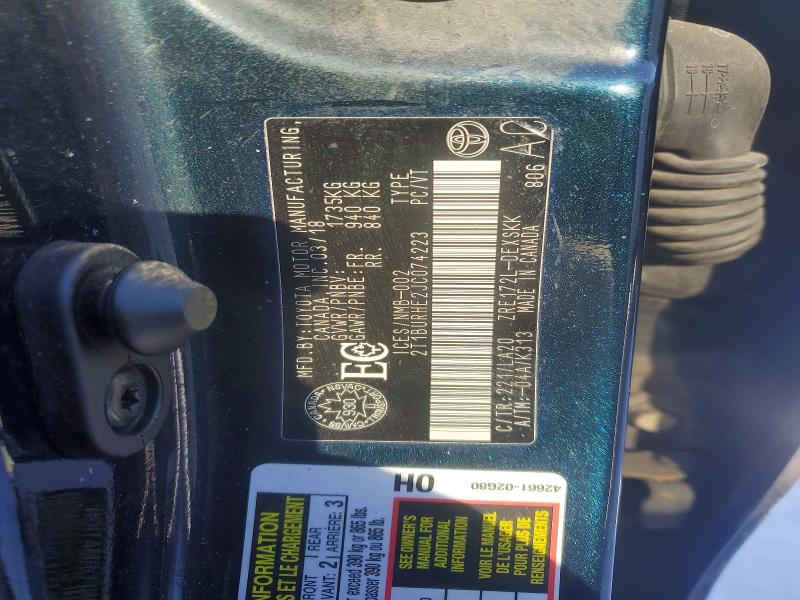 77179875 :رقم المزاد ، 2T1BURHE2JC074223 vin ، 2018 Toyota Corolla مزاد بيع