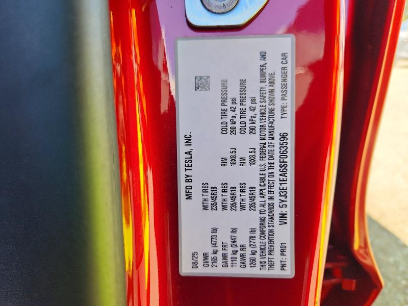 Aukcja sprzedaży 2025 Tesla Model 3, vin: 5YJ3E1EA6SF063596, numer aukcji: 77757455