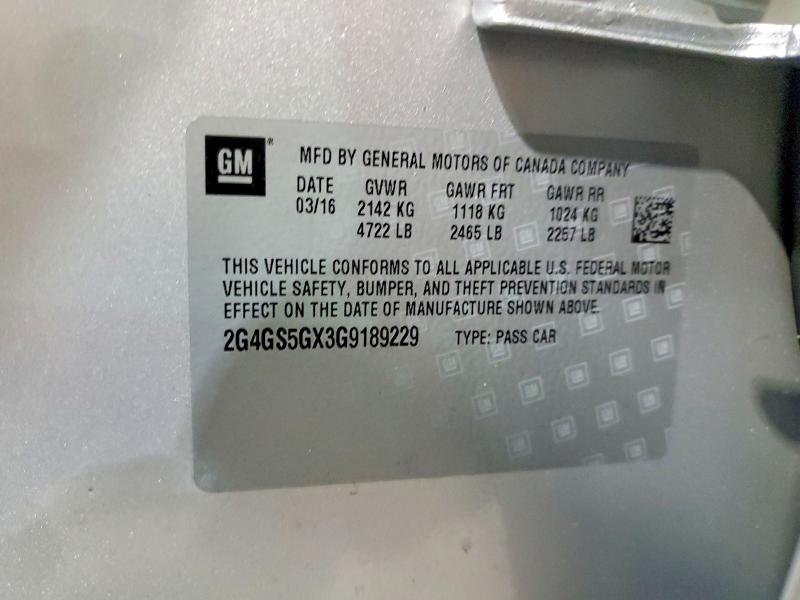 77982815 :رقم المزاد ، 2G4GS5GX3G9189229 vin ، 2016 Buick Regal مزاد بيع