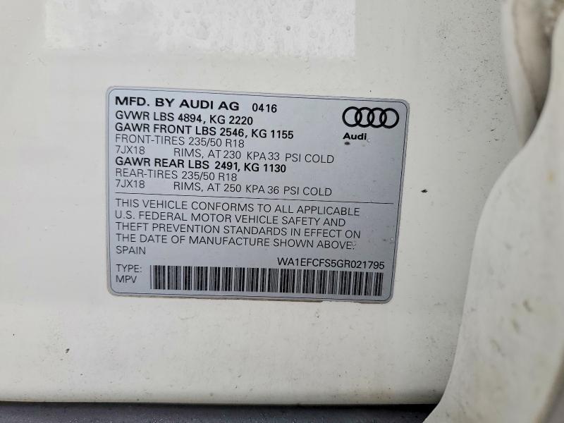78142455 :رقم المزاد ، WA1EFCFS5GR021795 vin ، 2016 Audi Q3 مزاد بيع