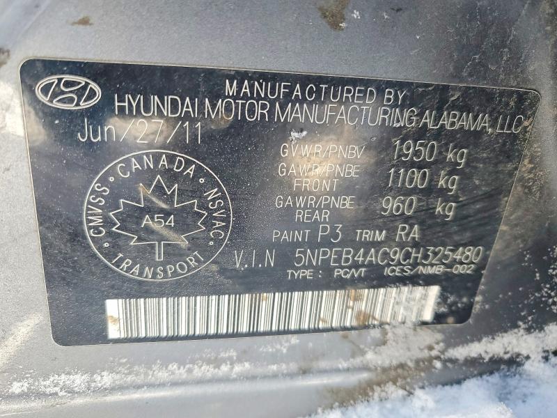 75680915 :رقم المزاد ، 5NPEB4AC9CH325480 vin ، 2012 Hyundai Sonata مزاد بيع