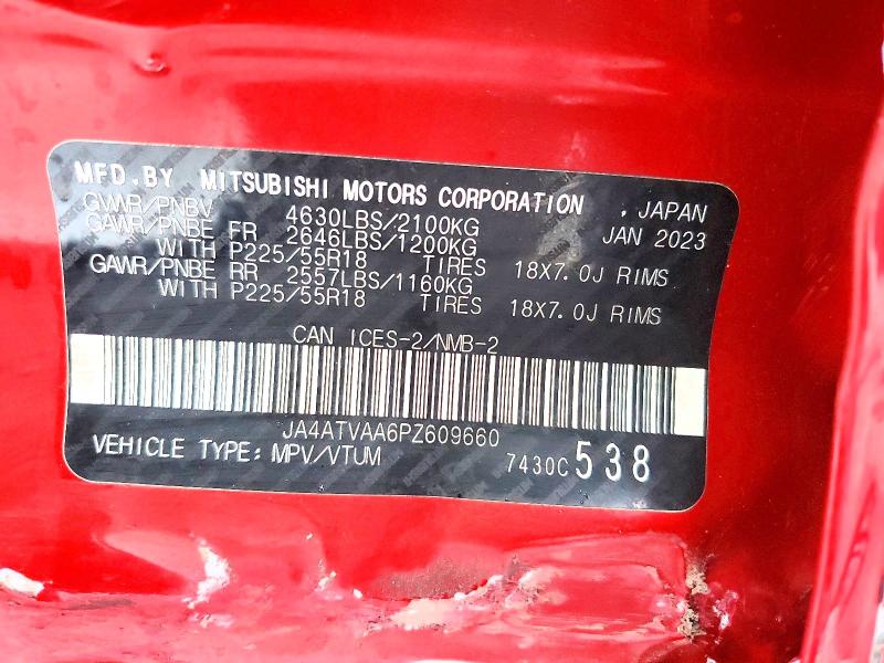 2023 Mitsubishi Eclipse Cross მანქანა იყიდება აუქციონზე, vin: JA4ATVAA6PZ609660, აუქციონის ნომერი: 75898195