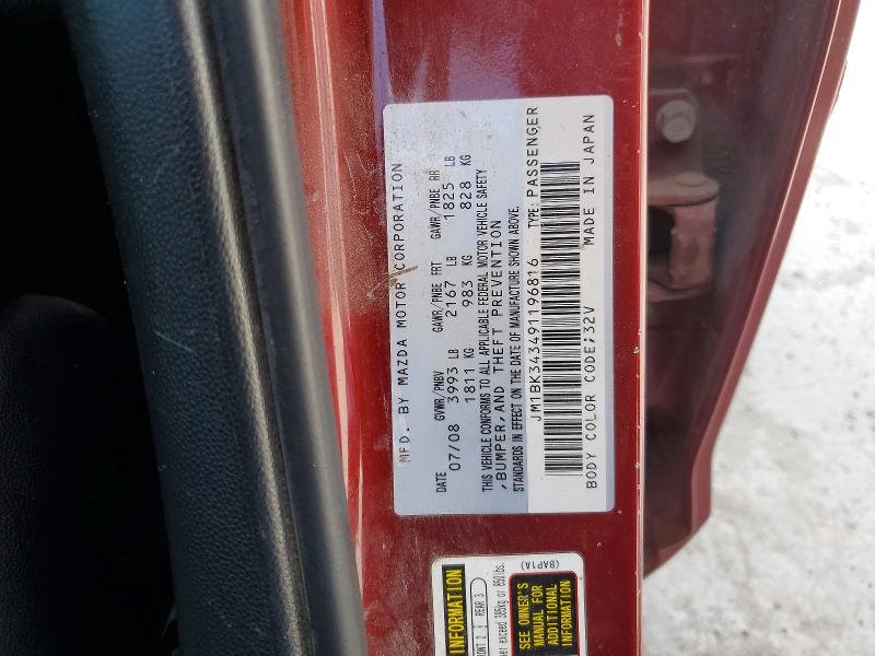 Aukcja sprzedaży 2009 Mazda 3, vin: JM1BK343491196816, numer aukcji: 77151105