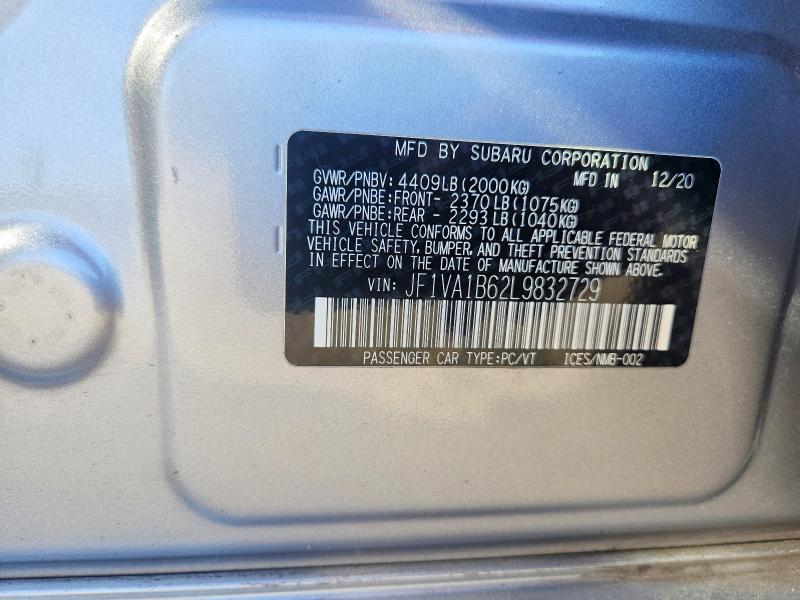 Aukcja sprzedaży 2020 Subaru Wrx, vin: JF1VA1B62L9832729, numer aukcji: 78042635