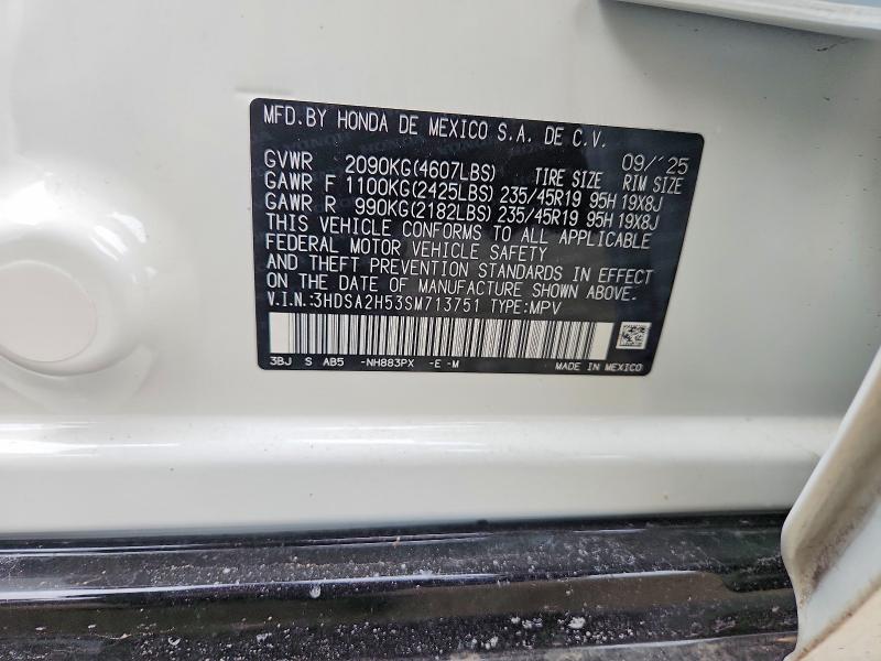 2025 Acura Adx მანქანა იყიდება აუქციონზე, vin: 3HDSA2H53SM713751, აუქციონის ნომერი: 77933855