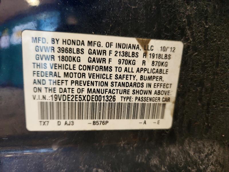 75616335 :رقم المزاد ، 19VDE2E5XDE001326 vin ، 2013 Acura Ilx مزاد بيع