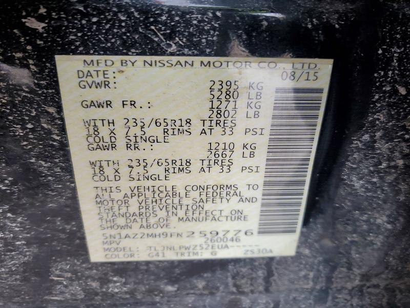 Aukcja sprzedaży 2015 Nissan Murano, vin: 5N1AZ2MH9FN259776, numer aukcji: 78716815